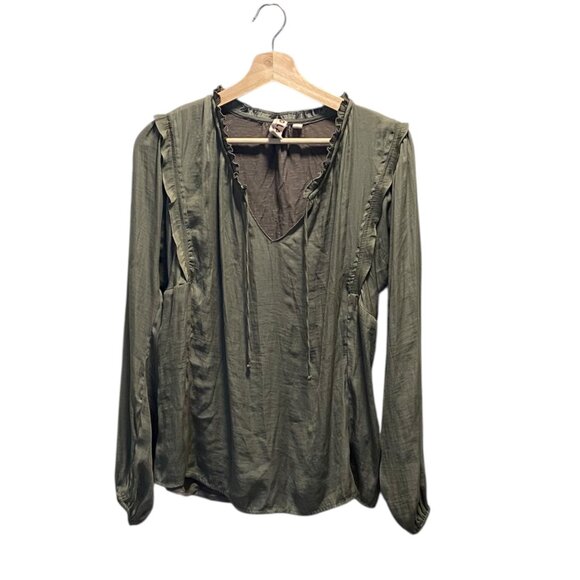 Dolan Anthropologie Peasant Blouse Olive Green Size M Earth Tone Fall Bohemian - Picture 2 of 13